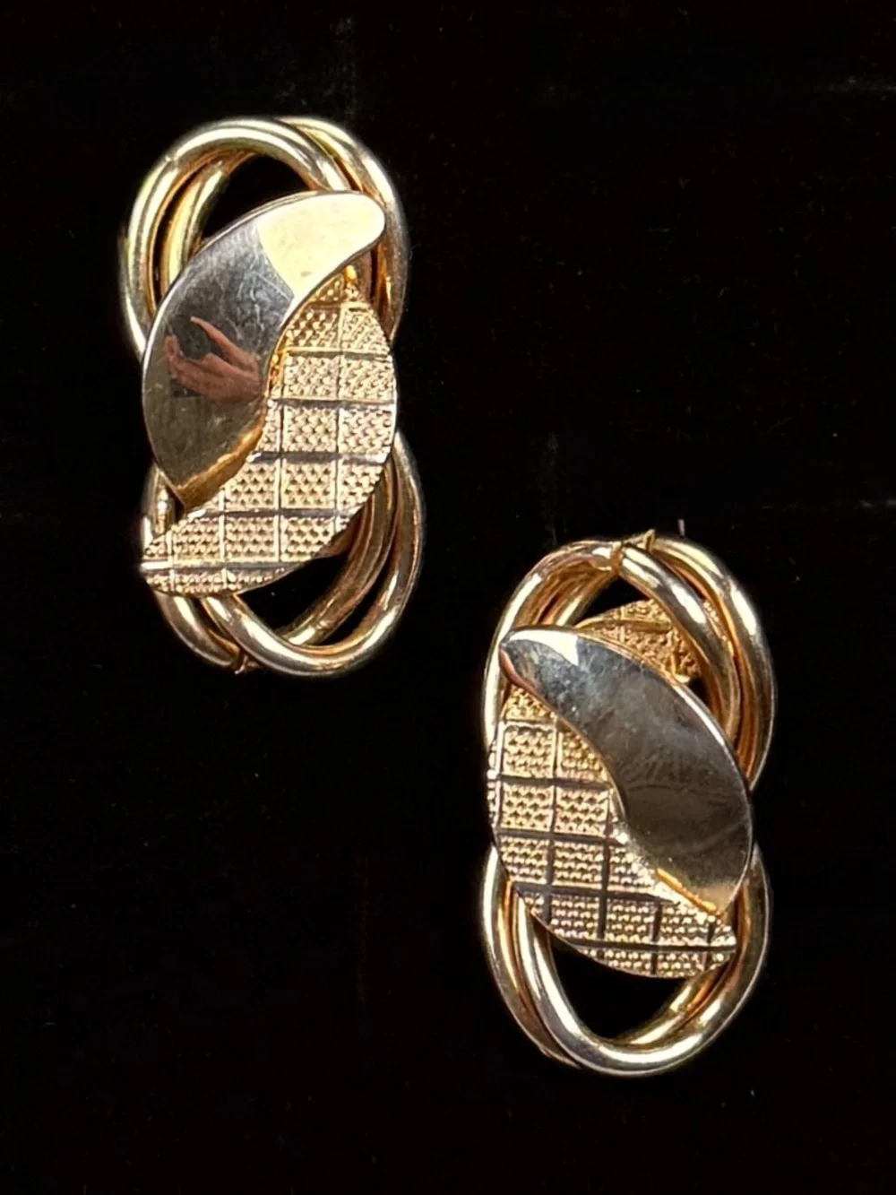 Vintage, aged goldtone, weighted clip on earrings